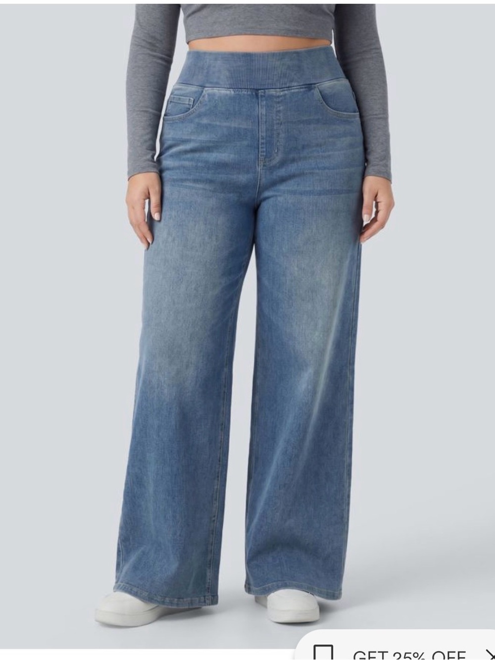 Halara flex pull on wide leg vintage wash jeans